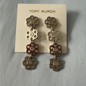 Tory Burch Silver Flower Drop Earrings